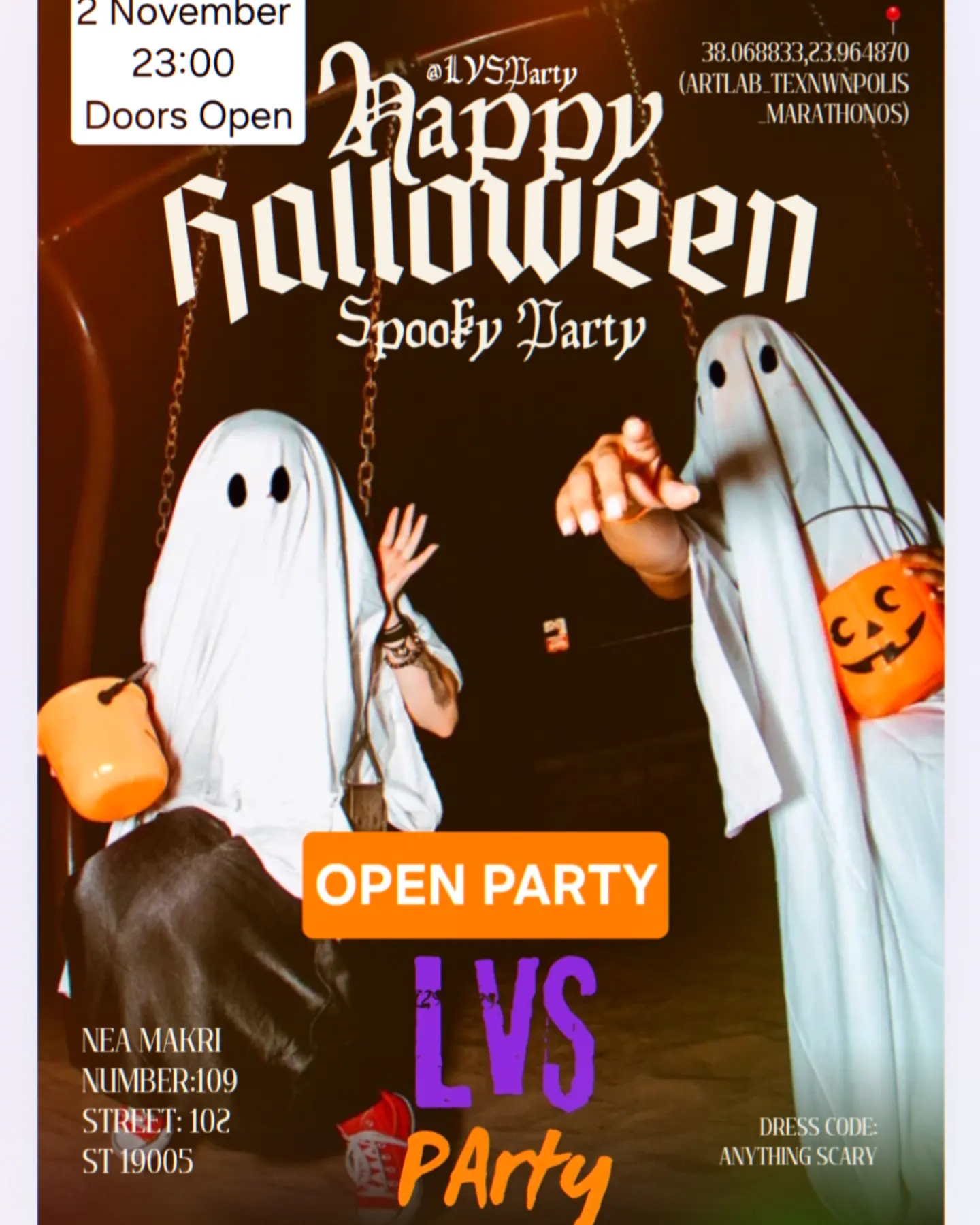 Αφίσα LVS Happy Halloween Spooky Party, 2 Νοεμβρίου 2024 στις 23:00